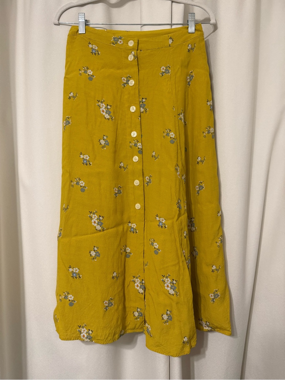 GAP Yellow Floral Midi Skirt with Buttons Size 4 - Picture 3 of 7